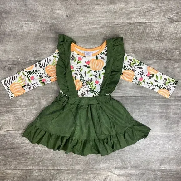 Pumpkin Fall Olive Suspender Skirt set - Picture 1 of 1